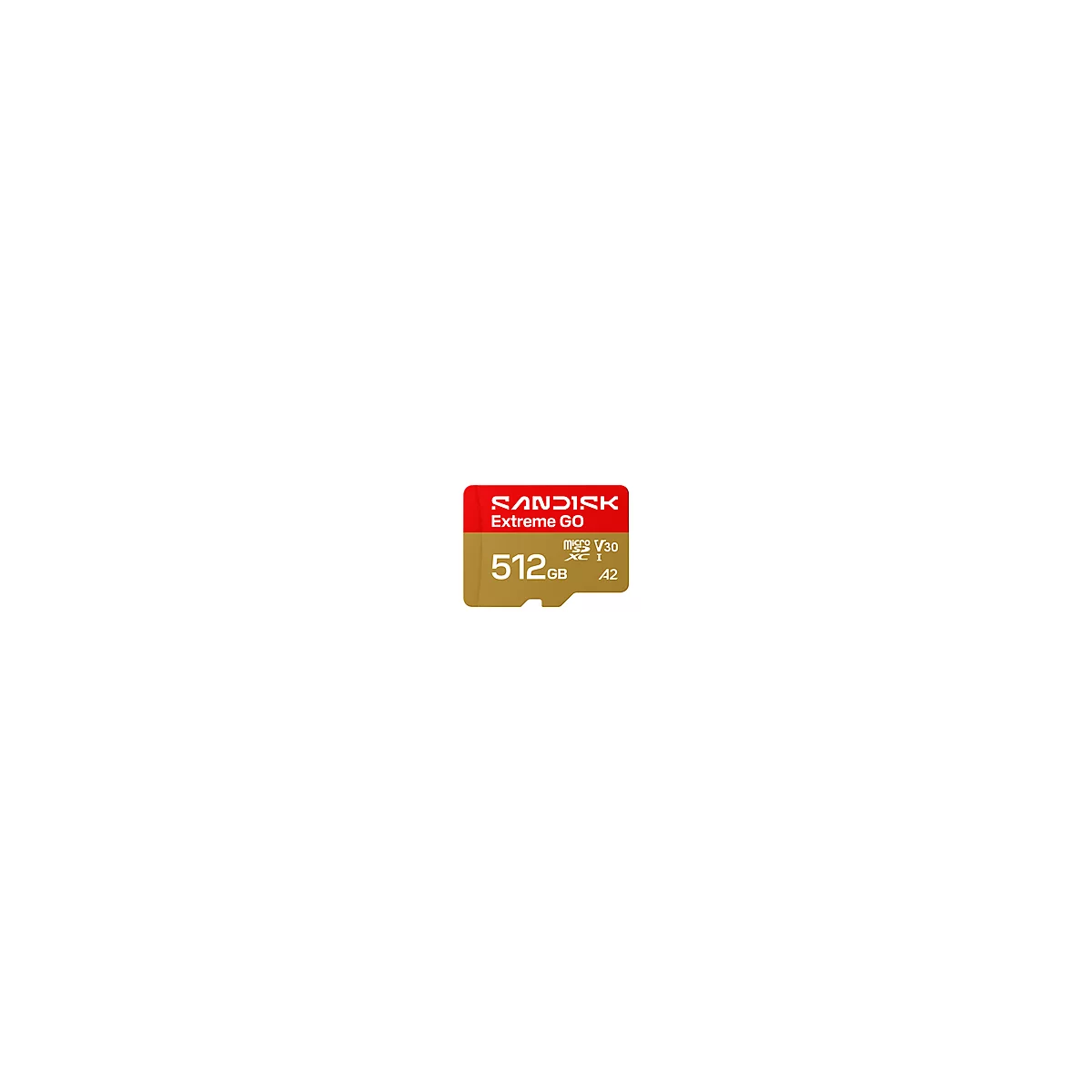 Rote und goldfarbene SanDisk Extreme Go Micro SD-Karte mit weißer Schrift.