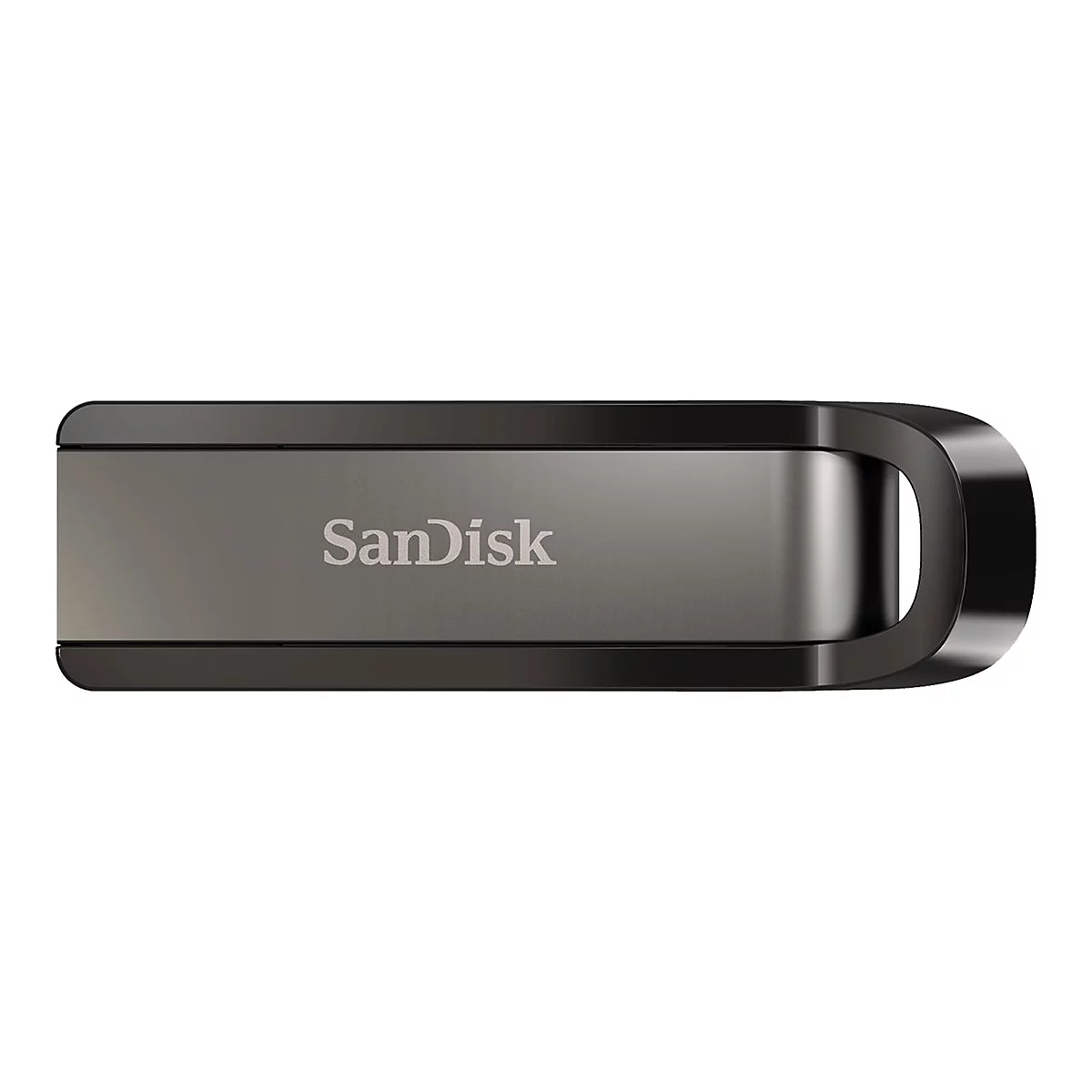 Nahaufnahme eines silber-schwarzen USB-Sticks mit der Aufschrift SanDisk.