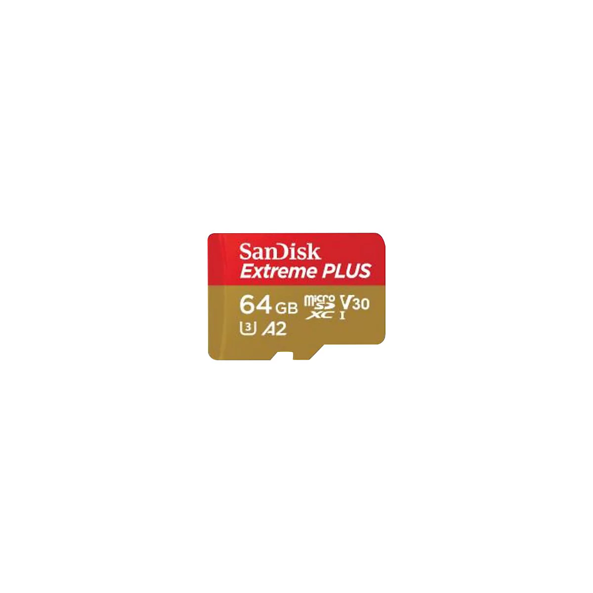 Nahaufnahme einer Sandisk Extreme PLUS Micro SD Karte mit 64GB Speicherkapazität.