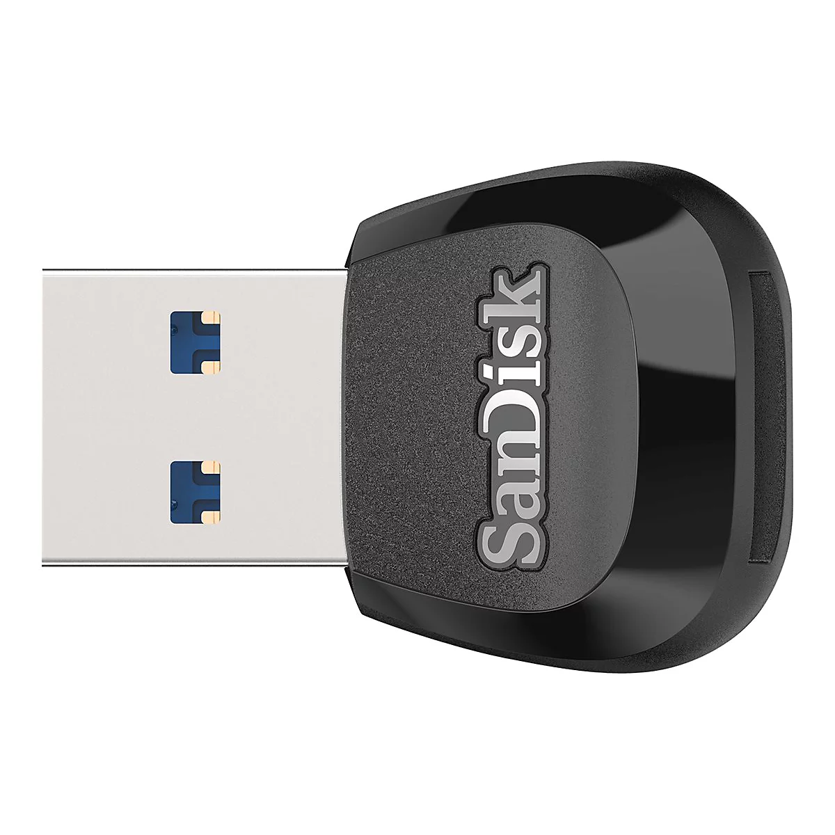 Nahaufnahme eines schwarzen USB-Sticks mit dem Schriftzug "SanDisk".