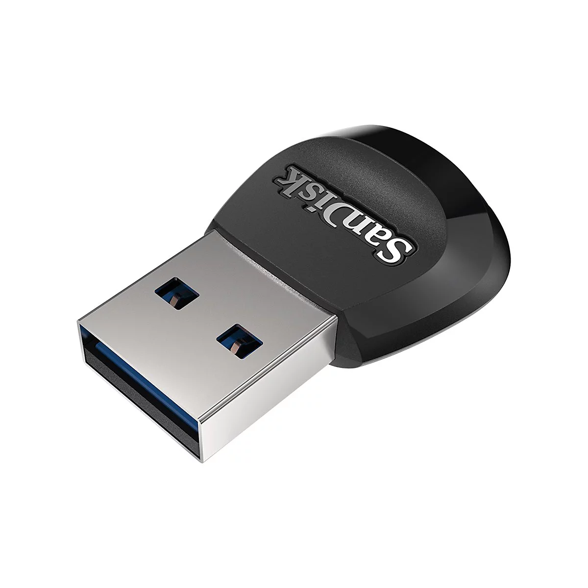 Clé USB SanDisk noire avec connecteur argenté.