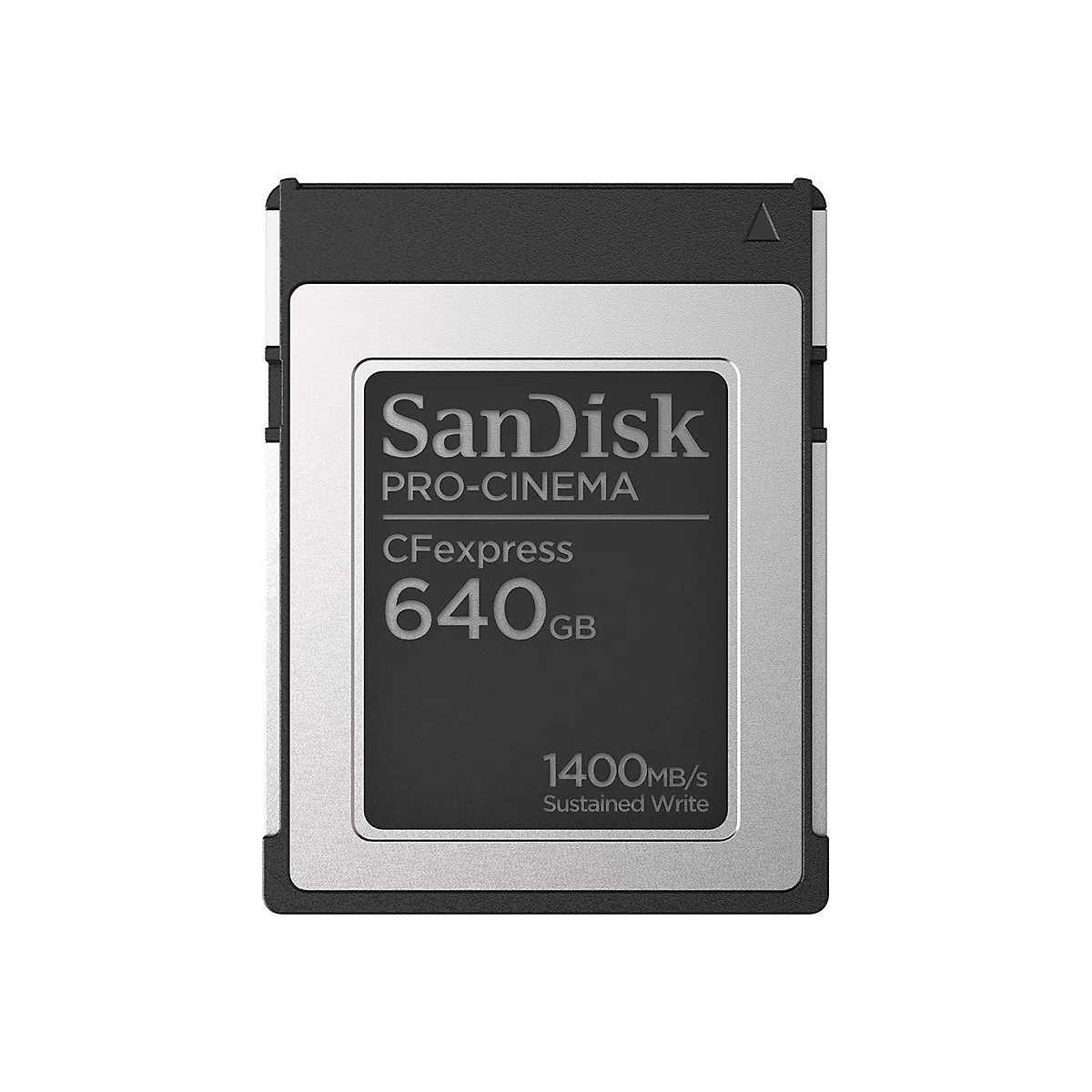 Speicherkarte von SanDisk Pro-Cinema. Aufschrift: 640GB, CFexpress, 1400MB/s.