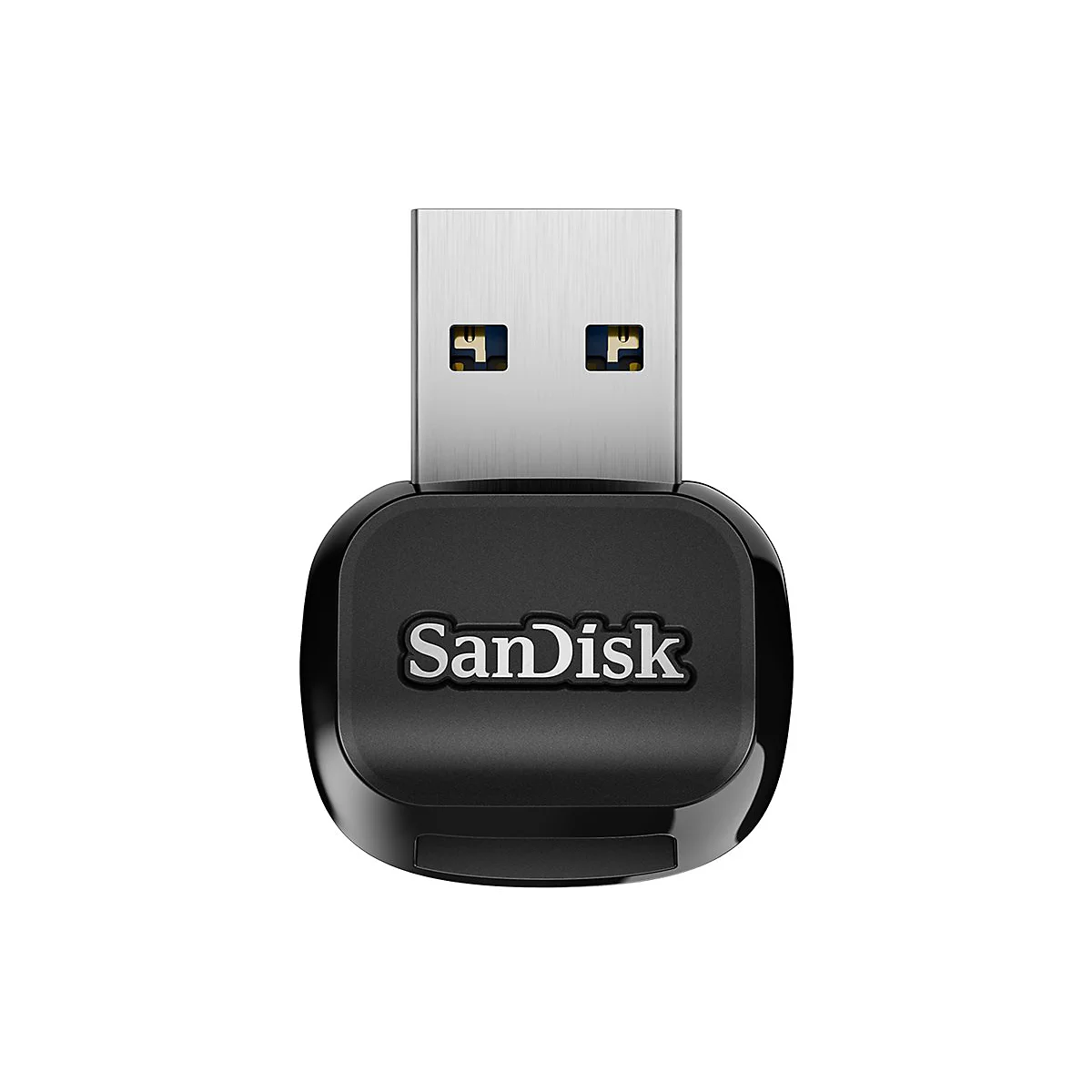 Schwarzer USB-Stick von SanDisk auf weißem Hintergrund.