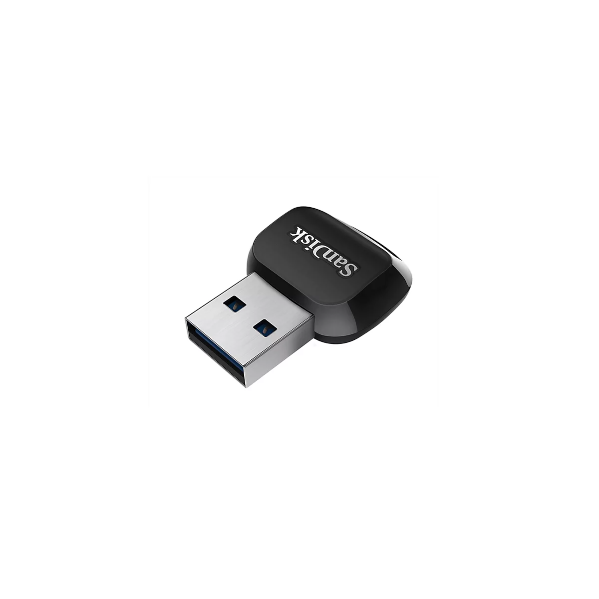 Clé USB noire avec logo 'SanDisk', connecteur en métal, sur fond blanc.