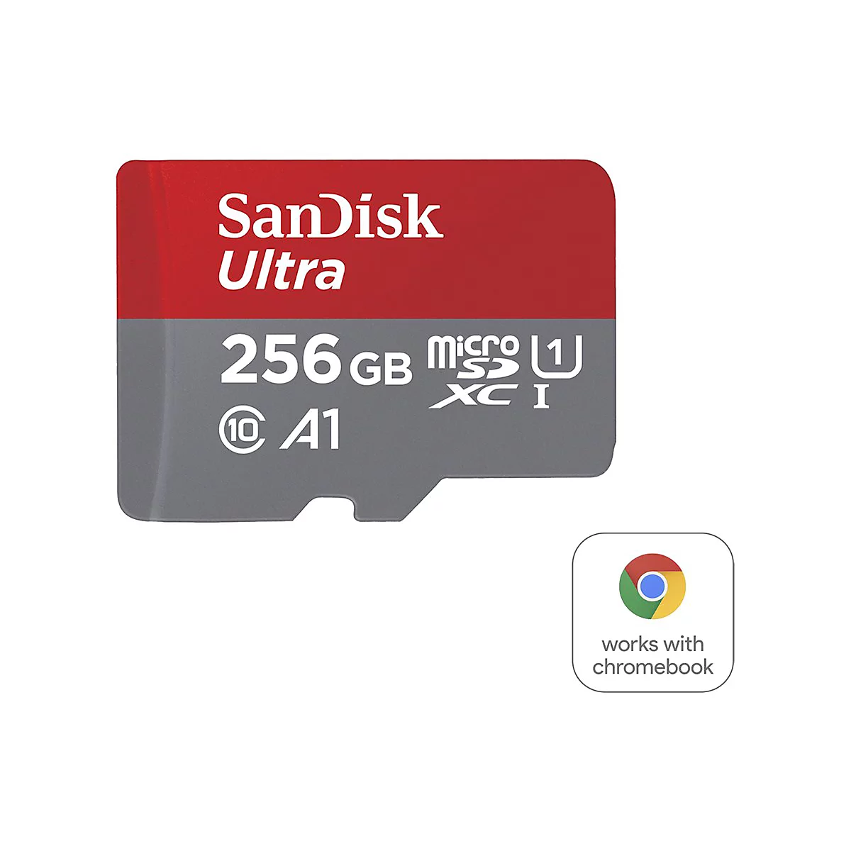 Carte SD SanDisk, rouge-gris, 256 Go, "Works with Chromebook".