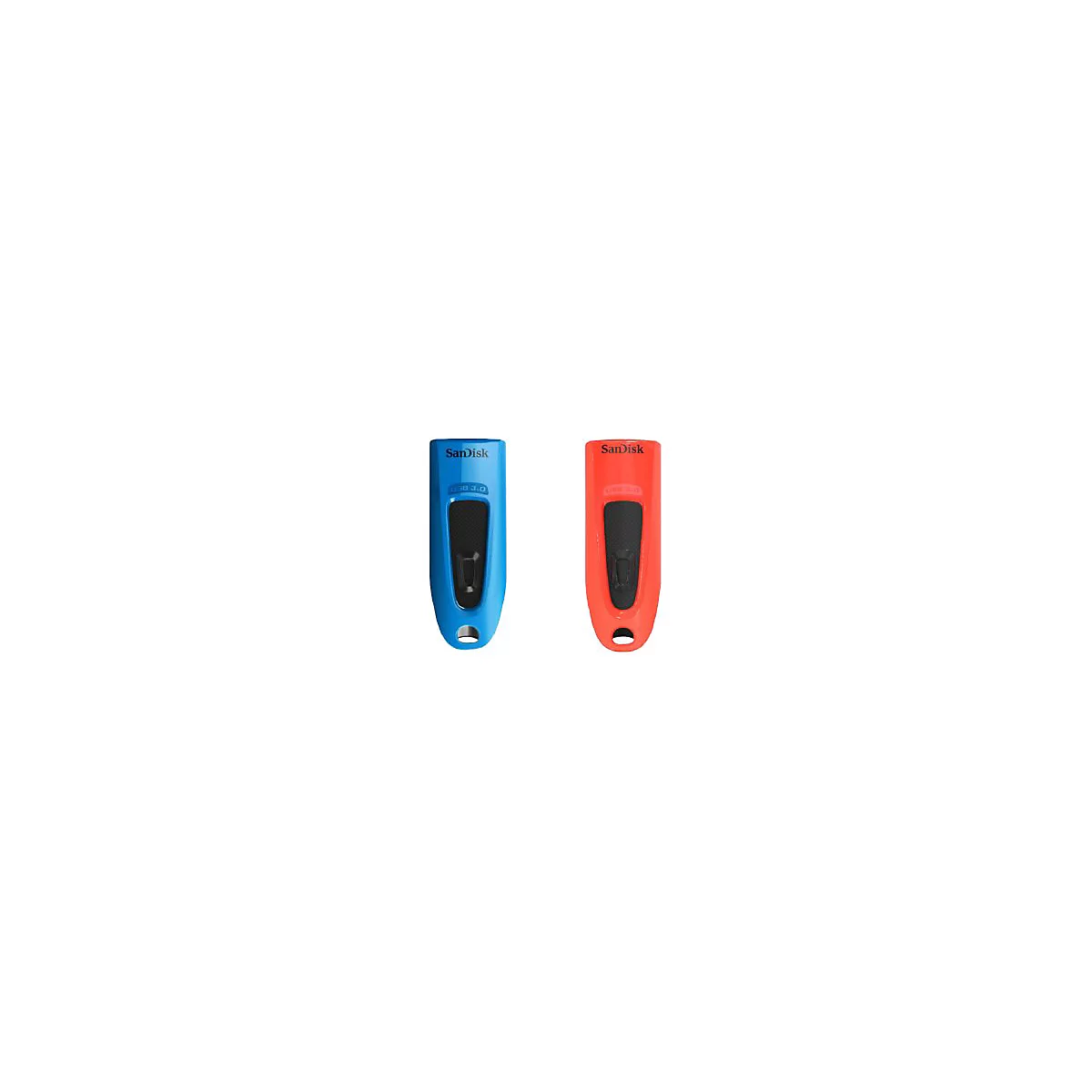 Deux clÃ©s USB : une bleue, une rouge. Les deux ont un cÅ“ur noir, le logo de l'entreprise 'Sandisk' et 'USB 3.0'.