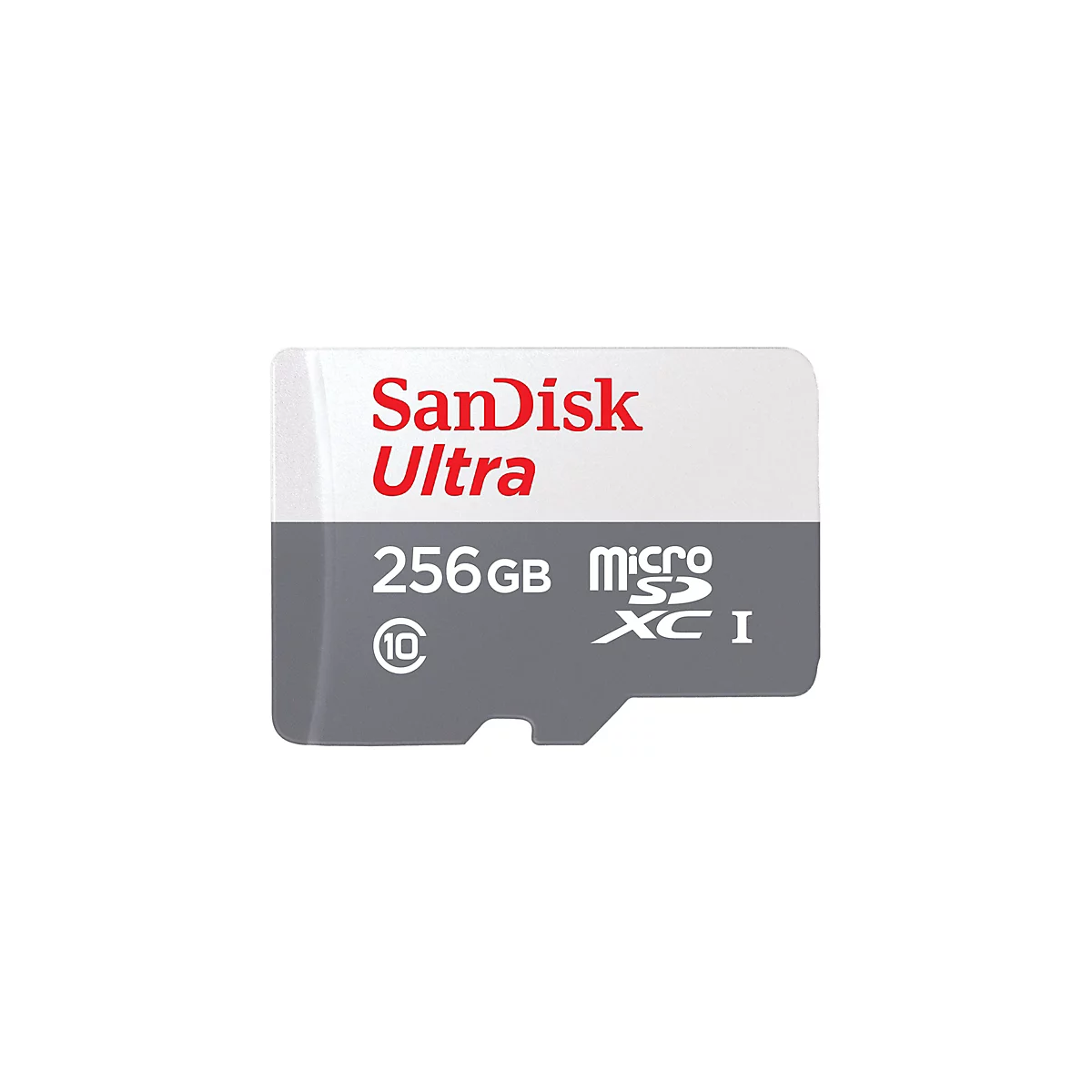 SD-Karte von SanDisk, rot-weiß-grau, 256 GB.