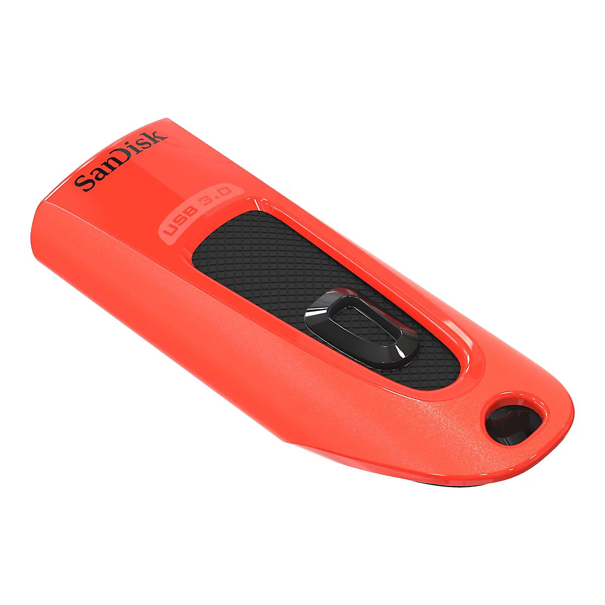 Roter USB-Stick von SanDisk mit USB 3.0-Kennzeichnung und schwarzem Akzent.