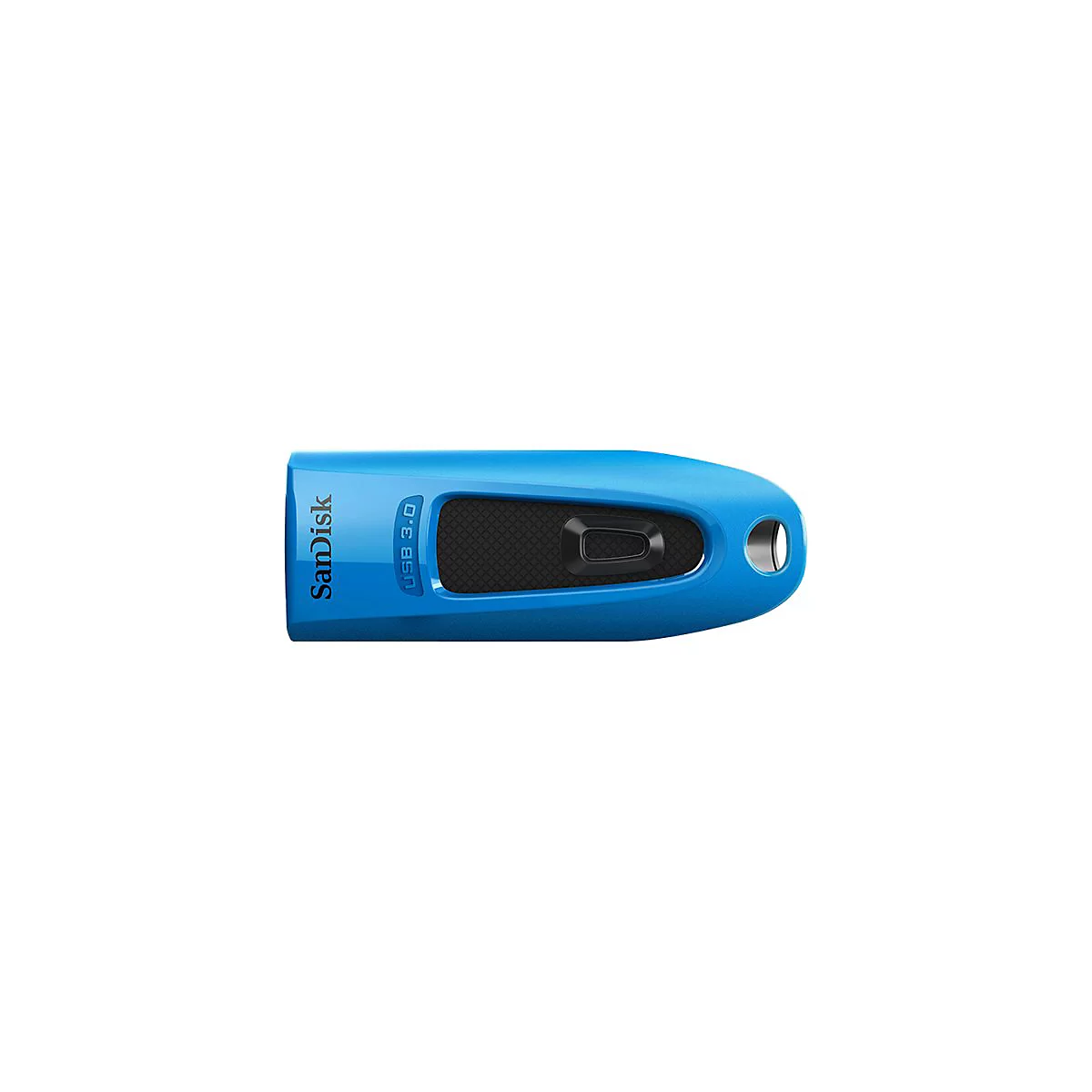Blauer USB-Stick von SanDisk, mit schwarzem Akzent und USB 3.0-Kennzeichnung.