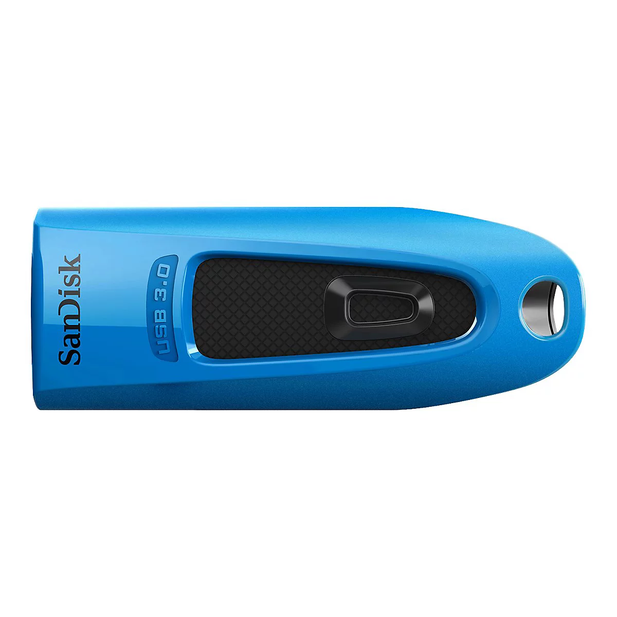 Blauer USB-Stick von Sandisk mit USB 3.0-Kennzeichnung und schwarzem Akzent.
