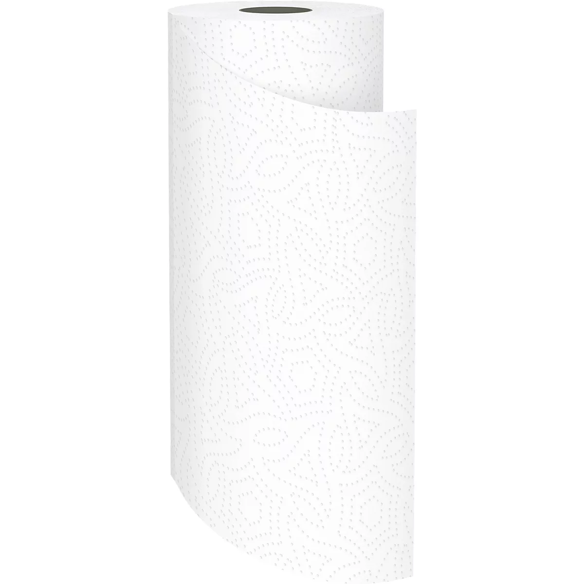 Witte keukenrol met een fijn stippenpatroon op een neutrale achtergrond.