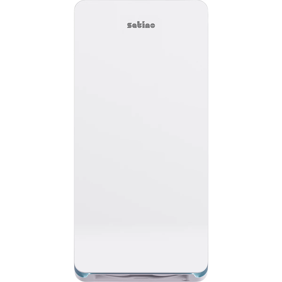 Wit, rechthoekig apparaat met afgeronde hoeken. De tekst "sabino" staat bovenaan. Onderste rand blauw.