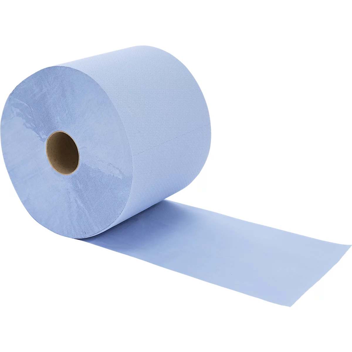 Eine blaue Papierrolle für Spender auf weißem Hintergrund.