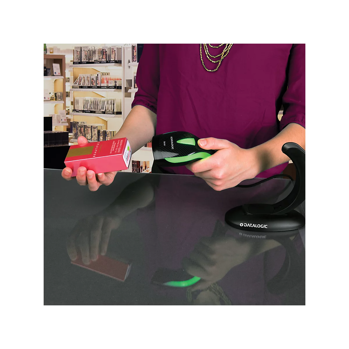 Scanner de code-barres Heron HD3130 CCD Datalogic kit USB, avec support et câble USB