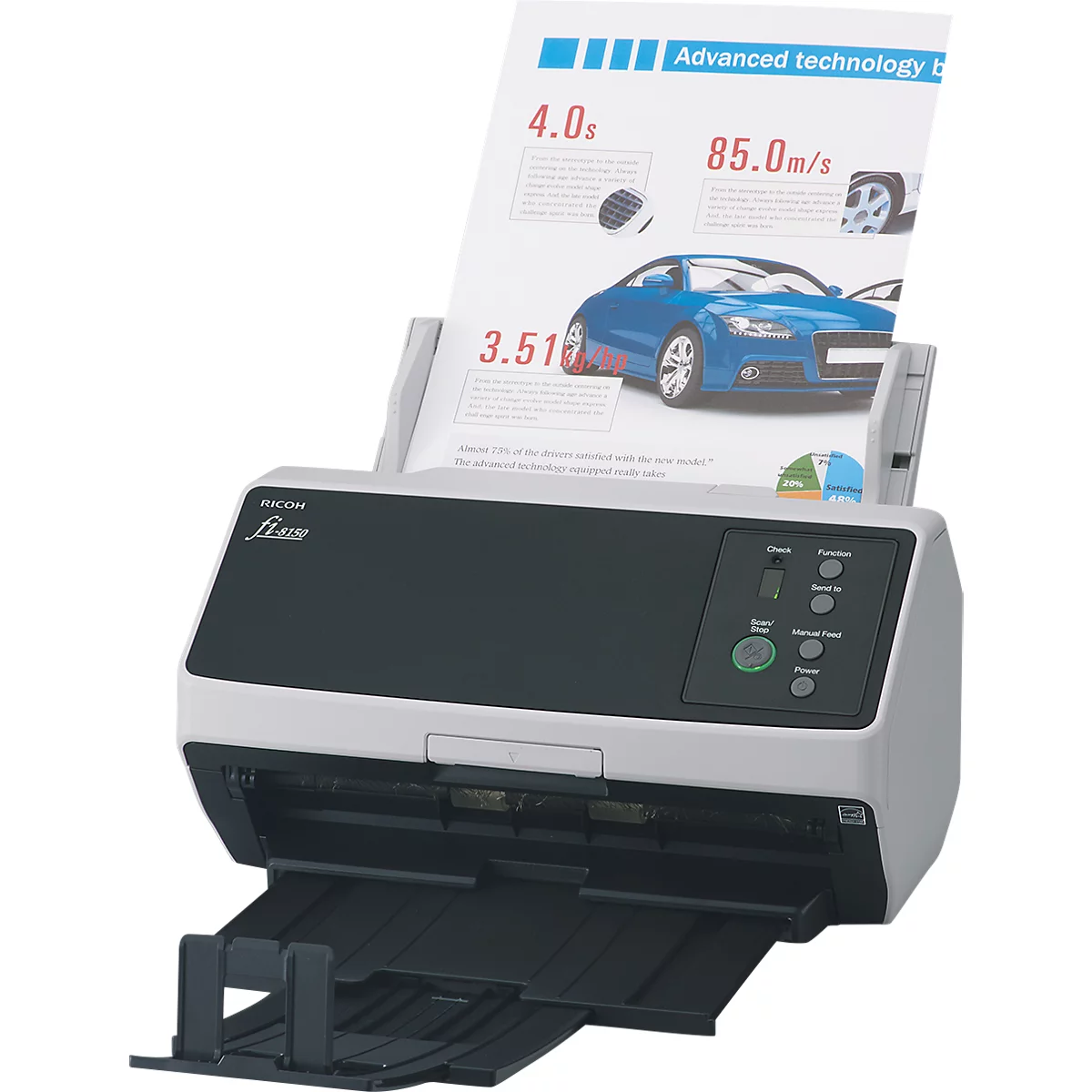 Scanner de documents RICOH fi-8150, noir et blanc/couleur, 50 ppm. &amp; 100 ppm, recto-verso, USB/LAN, jusqu'à A4