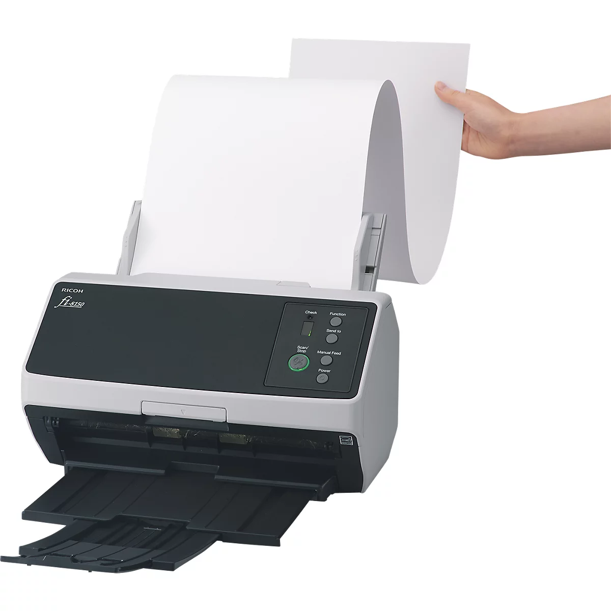 Scanner de documents RICOH fi-8150, noir et blanc/couleur, 50 ppm. &amp; 100 ppm, recto-verso, USB/LAN, jusqu'à A4