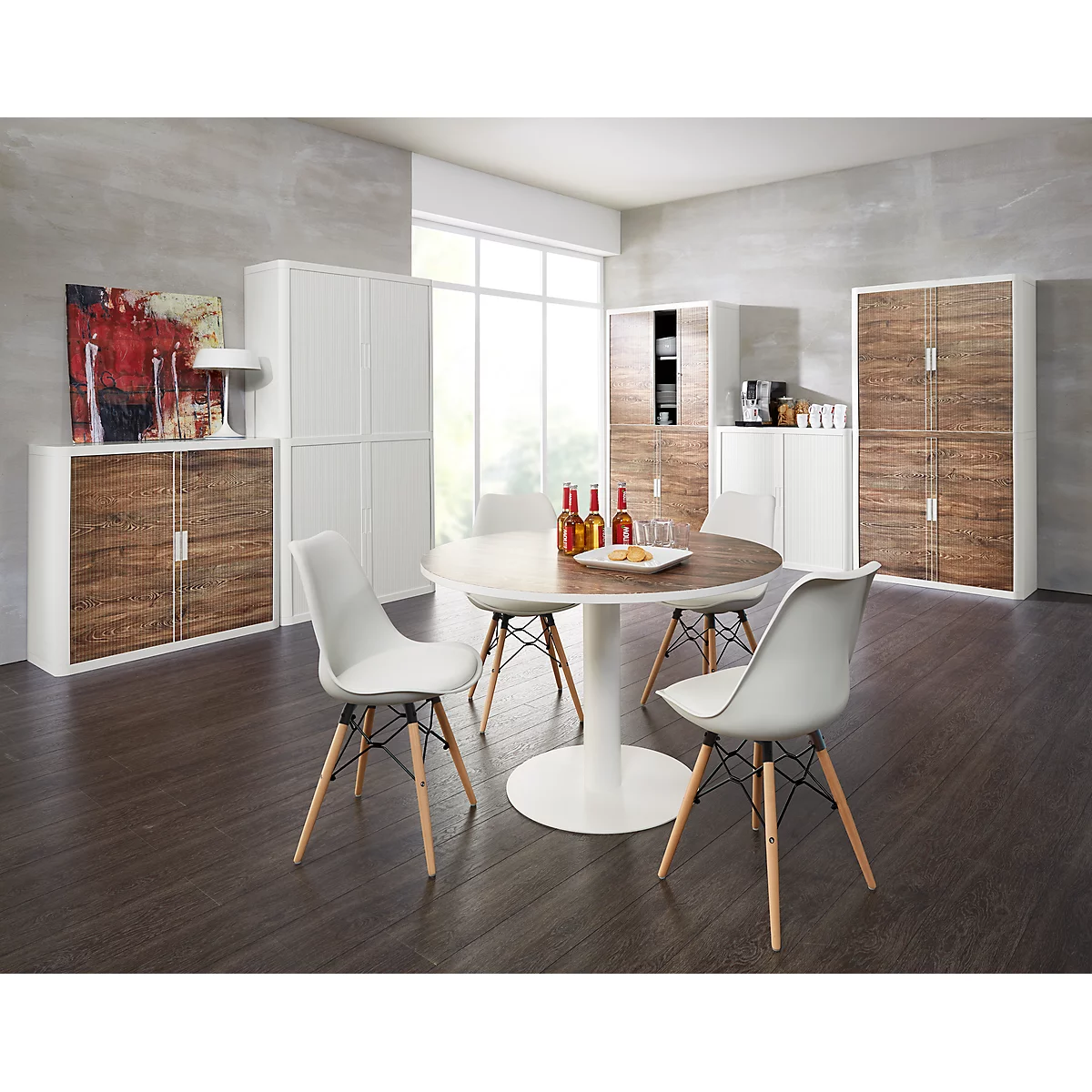 Schaalstoel DOGEWOOD - kunststof - met houten poten - zitkussen - wit
