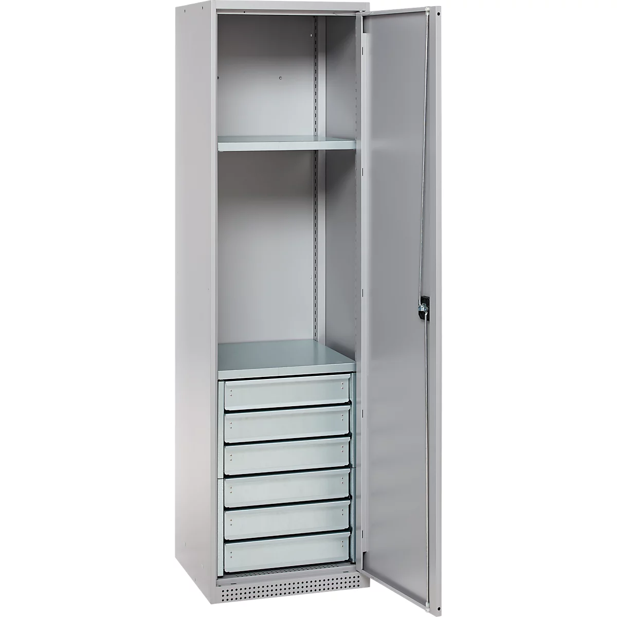 Schäfer Shop Armoire à matériel Genius FS, 5 HC, verrouillable, 2 tablettes/6 tiroirs, jusqu'à 250 kg, L 545 x P 520 x H 1950 mm, acier, alu blanc/alu blanc