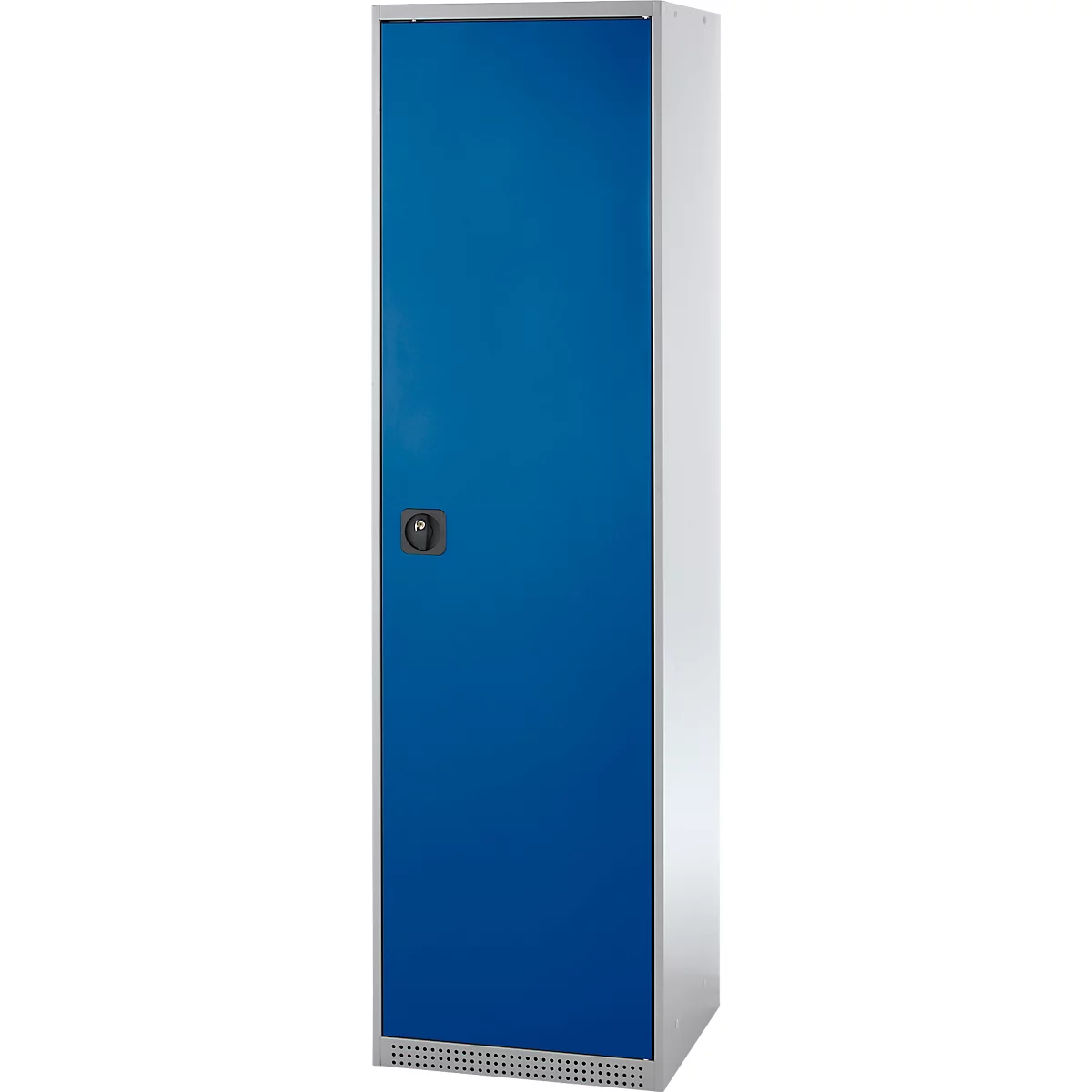 Schäfer Shop Armoire à matériel Genius FS, 5 HC, verrouillable, 2 tablettes/6 tiroirs, jusqu'à 250 kg, L 545 x P 520 x H 1950 mm, acier, alu blanc/bleu gentiane