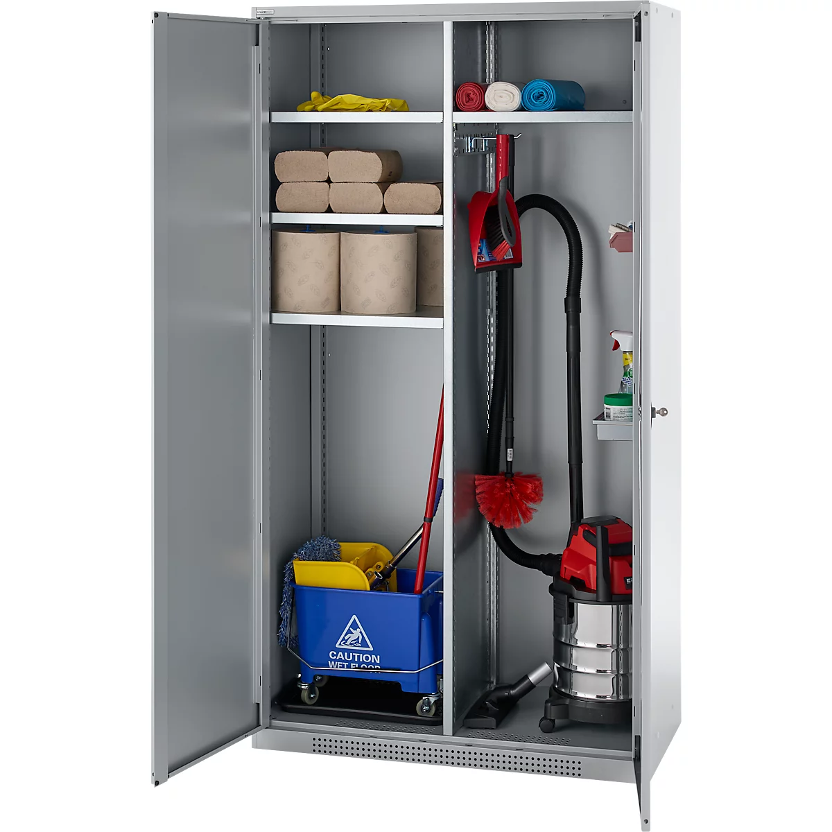 Schäfer Shop Armoire multi-usages Genius FS, modulaire, extensible individuellement, paroi médiane, 4 étagères, jusqu'à 450 kg, L 1055 x P 520 x H 1950 mm, alu blanc/alu blanc