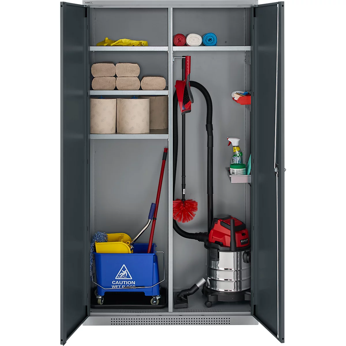 Schäfer Shop Armoire multi-usages Genius FS, modulaire, extensible individuellement, paroi médiane, 4 étagères, jusqu'à 450 kg, L 1055 x P 520 x H 1950 mm, alu blanc/gris anthracite