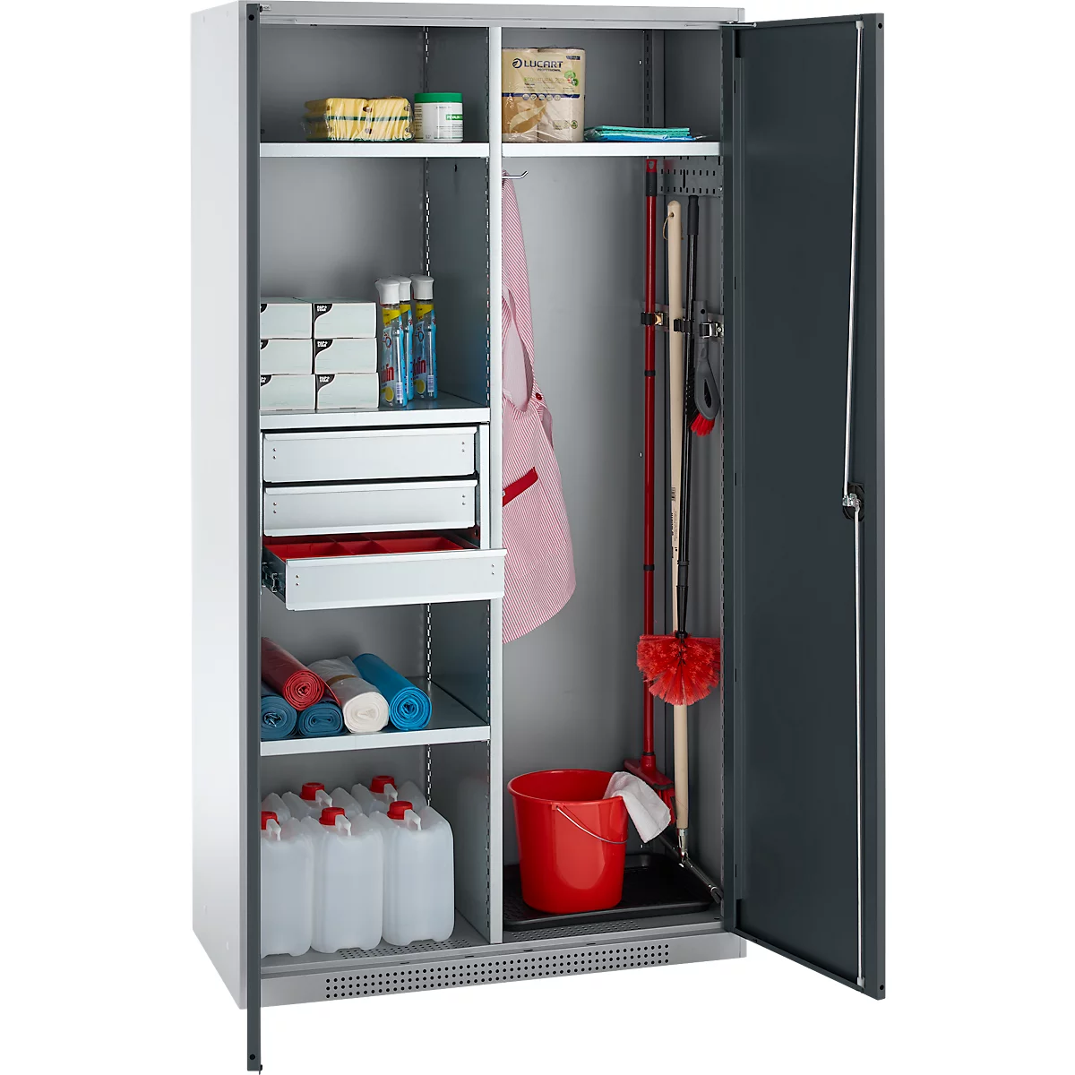 Schäfer Shop Armoire multi-usages Genius FS, modulaire, extensible individuellement, paroi médiane, 4 étagères, jusqu'à 450 kg, L 1055 x P 520 x H 1950 mm, alu blanc/gris anthracite