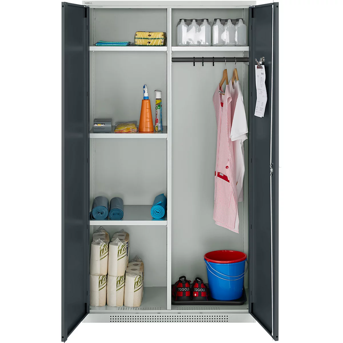 Schäfer Shop Armoire multi-usages Genius FS, modulaire, extensible individuellement, paroi médiane, 4 étagères, jusqu'à 450 kg, L 1055 x P 520 x H 1950 mm, gris clair/gris anthracite