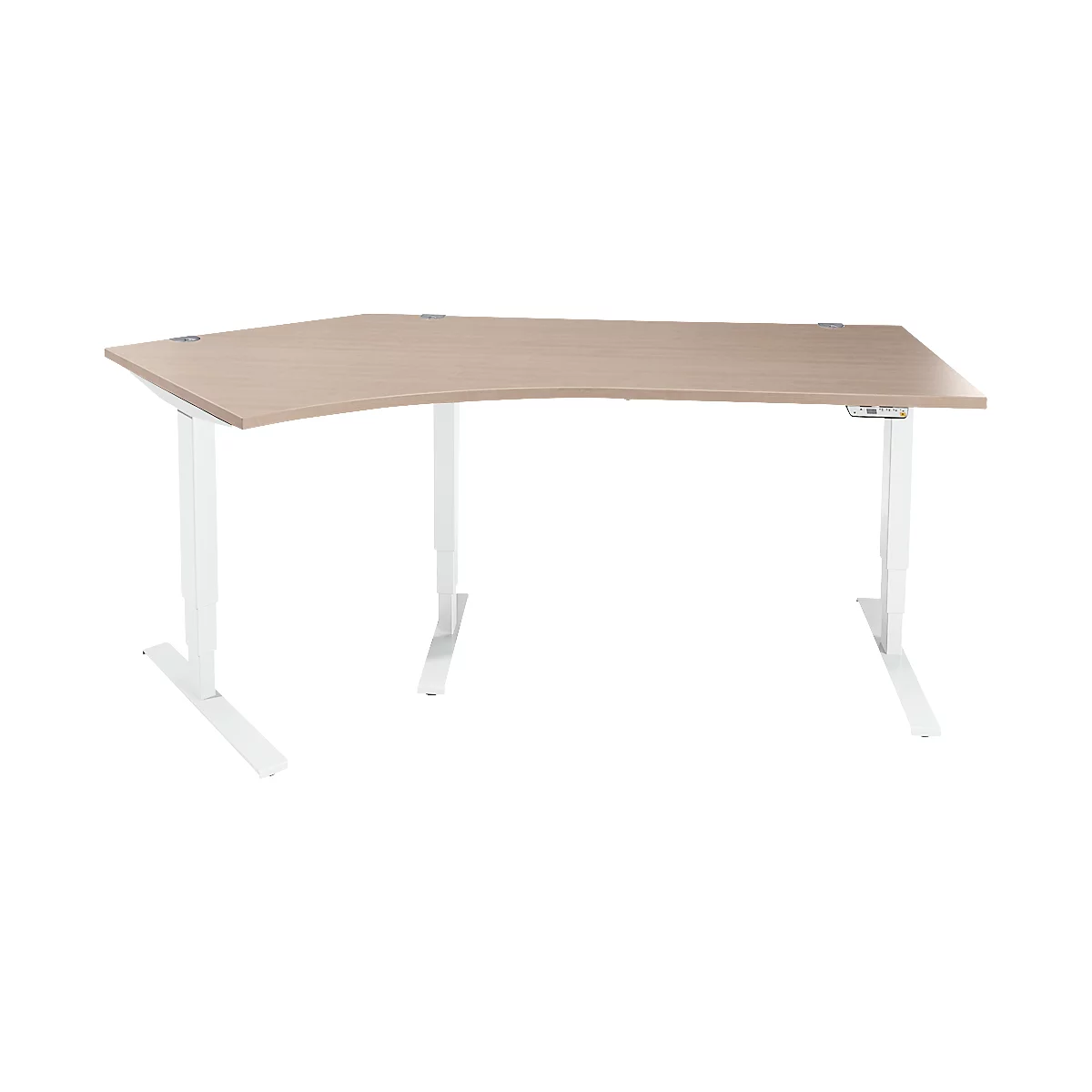 Schäfer Shop Bureau d'angle Genius AERO FLEX, réglage électrique de la hauteur, angle de 135° à droite, L 2165 mm, chêne/blanc + panneau de mémoire