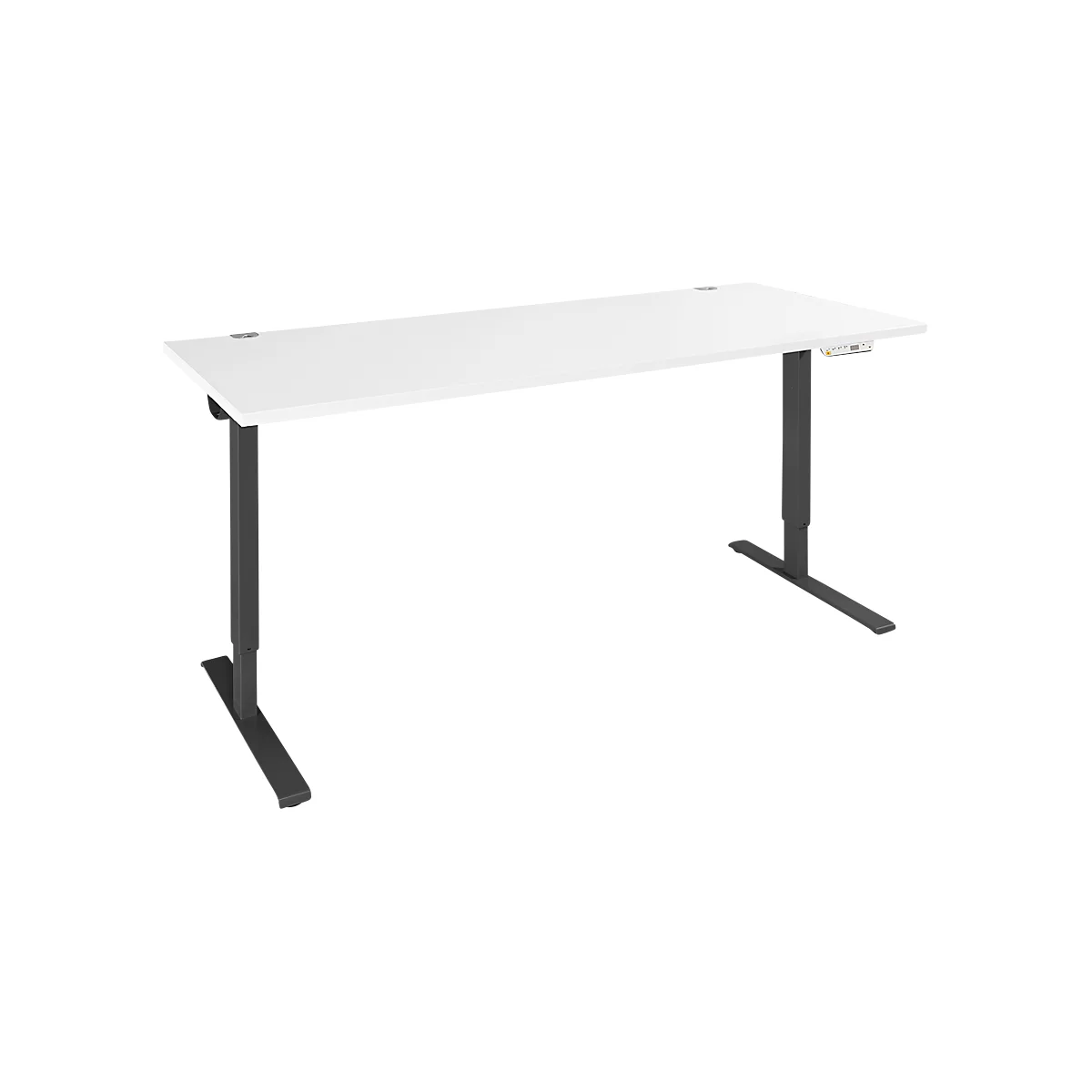 Schäfer Shop Bureau Genius AERO FLEX, réglage électrique de la hauteur, rectangle, pied en C, L 1600 mm, blanc /noir + panneau de mémoire
