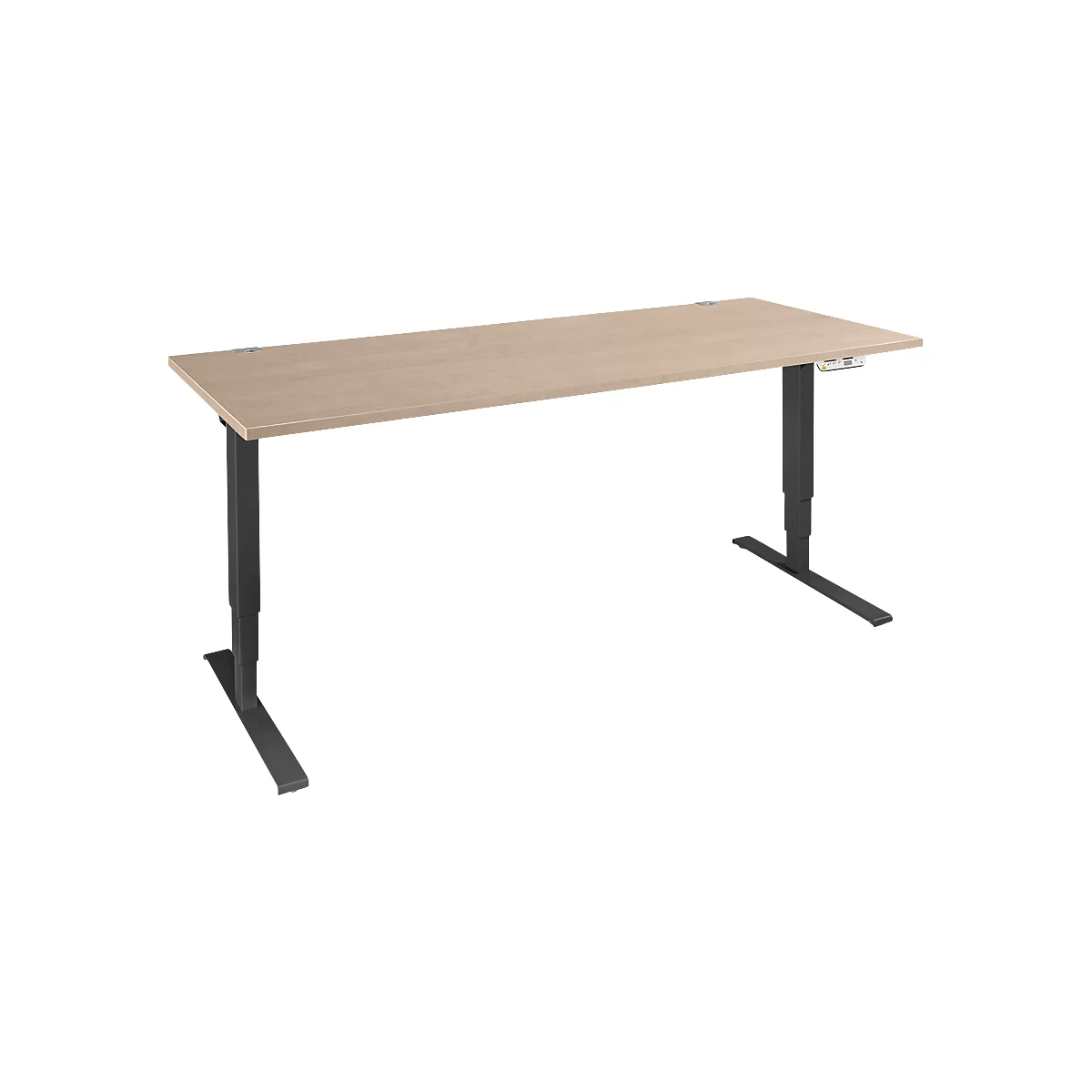 Schäfer Shop Bureau Genius AERO FLEX, réglage électrique de la hauteur, rectangle, pied en C, L 1600 mm, chêne/noir + panneau de mémoire