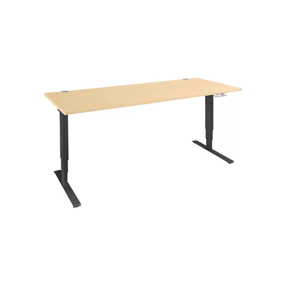 Schäfer Shop Bureau Genius AERO FLEX, réglage électrique de la hauteur, rectangle, pied en C, L 1600 mm, érable/noir + panneau de mémoire