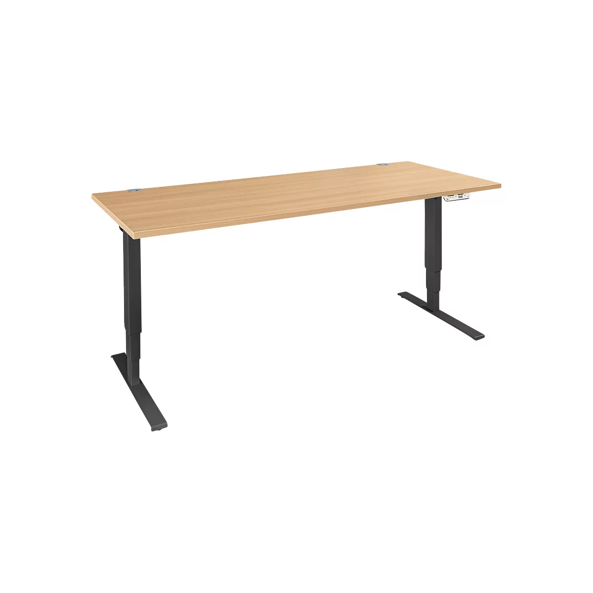 Schäfer Shop Bureau Genius AERO FLEX, réglage électrique de la hauteur, rectangle, pied en C, L 1600 mm, hêtre/noir + panneau de mémoire