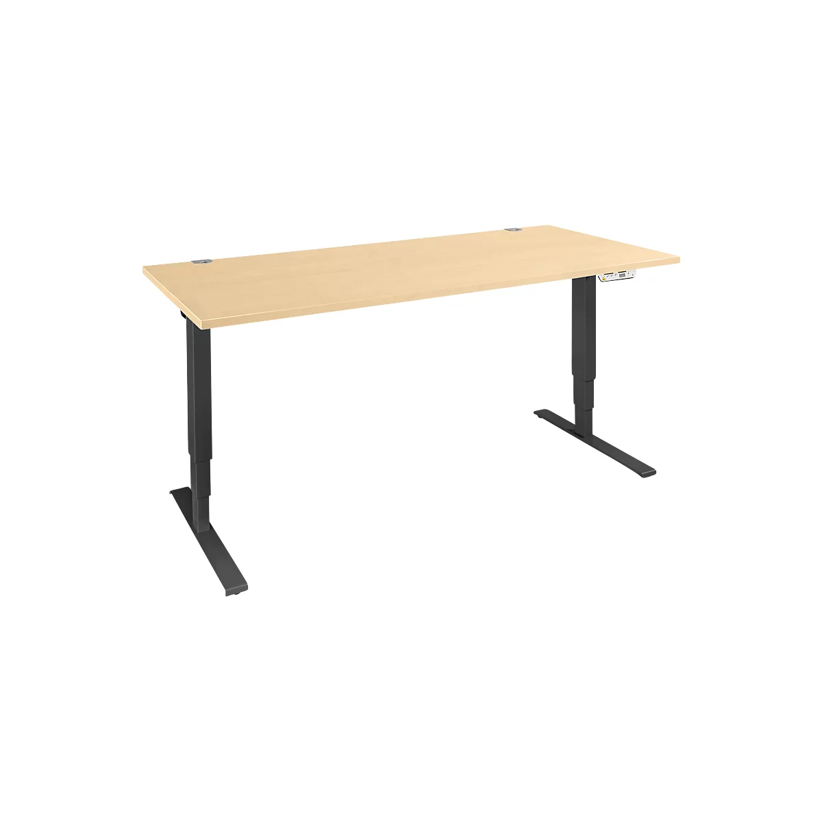 Schäfer Shop Bureau Genius AERO FLEX, réglage électrique de la hauteur, rectangle, pied en C, L 1800 x P 800 x H 700-1200 mm, érable/noir + panneau de mémoire