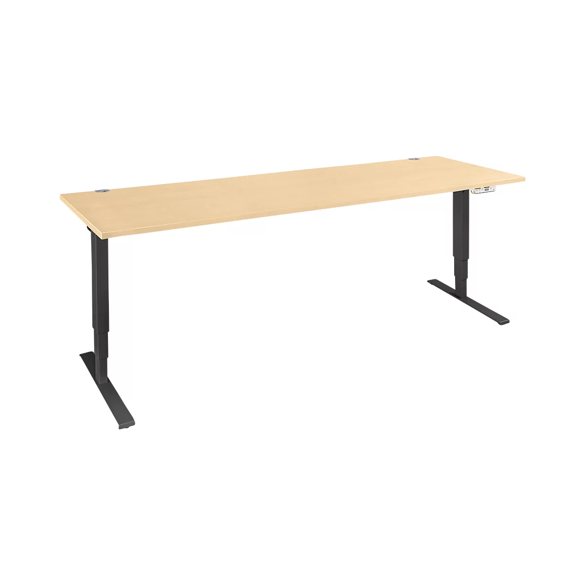 Schäfer Shop Bureau Genius AERO FLEX, réglage électrique de la hauteur, rectangle, pied en C, L 2000 x P 800 x H 700-1200 mm, érable/noir + panneau de mémoire