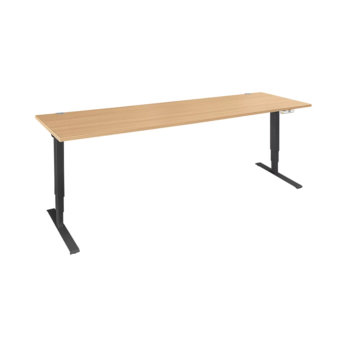 Schäfer Shop Bureau Genius AERO FLEX, réglage électrique de la hauteur, rectangle, pied en C, L 2000 x P 800 x H 700-1200 mm, hêtre/noir + panneau de mémoire