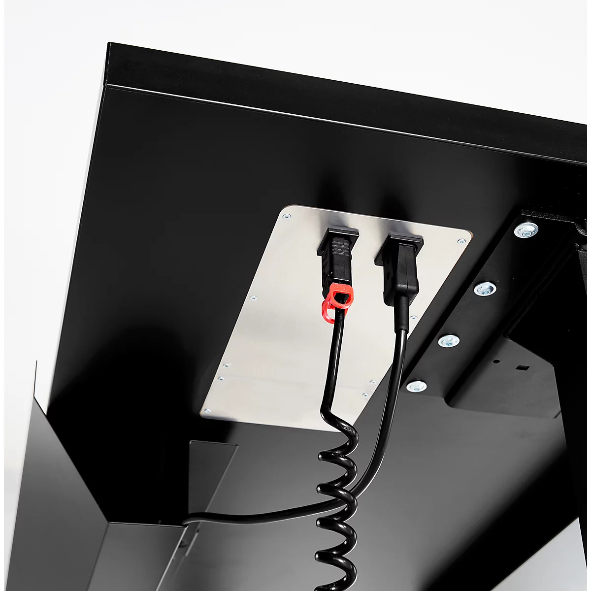 Schäfer Shop Bureau Genius Elements, réglable en hauteur électriquement, rectangulaire, pied en C, L 1600 x P 800 x H 645-1300 mm, noir/blanc + encastrement technique