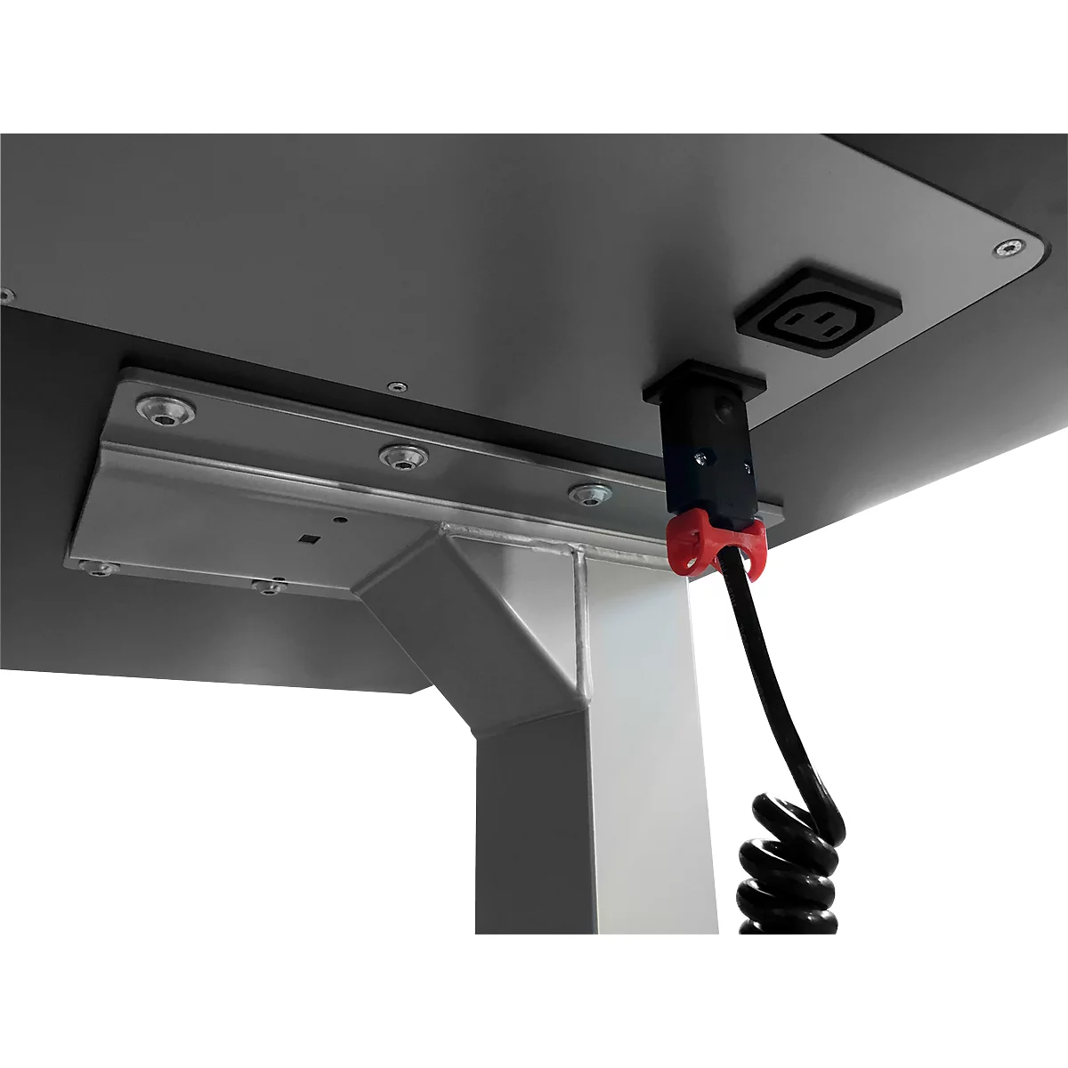Schäfer Shop Bureau Genius Elements, réglable en hauteur électriquement, rectangulaire, pied en C, L 1600 x P 800 x H 645-1300 mm, noir/blanc + encastrement technique