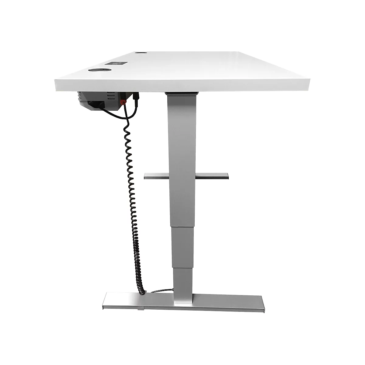 Schäfer Shop Bureau Genius Elements, réglable en hauteur électriquement, rectangulaire, pied en T, L 1600 x P 800 x H 645-1300 mm, argent/blanc + encastrement technique