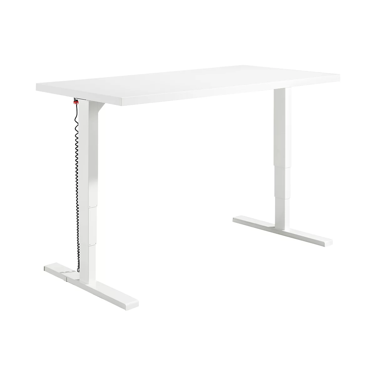 Schäfer Shop Bureau Genius Elements, réglable en hauteur électriquement, rectangulaire, pied en T, L 1600 x P 800 x H 645-1300 mm, blanc + encastrement technique