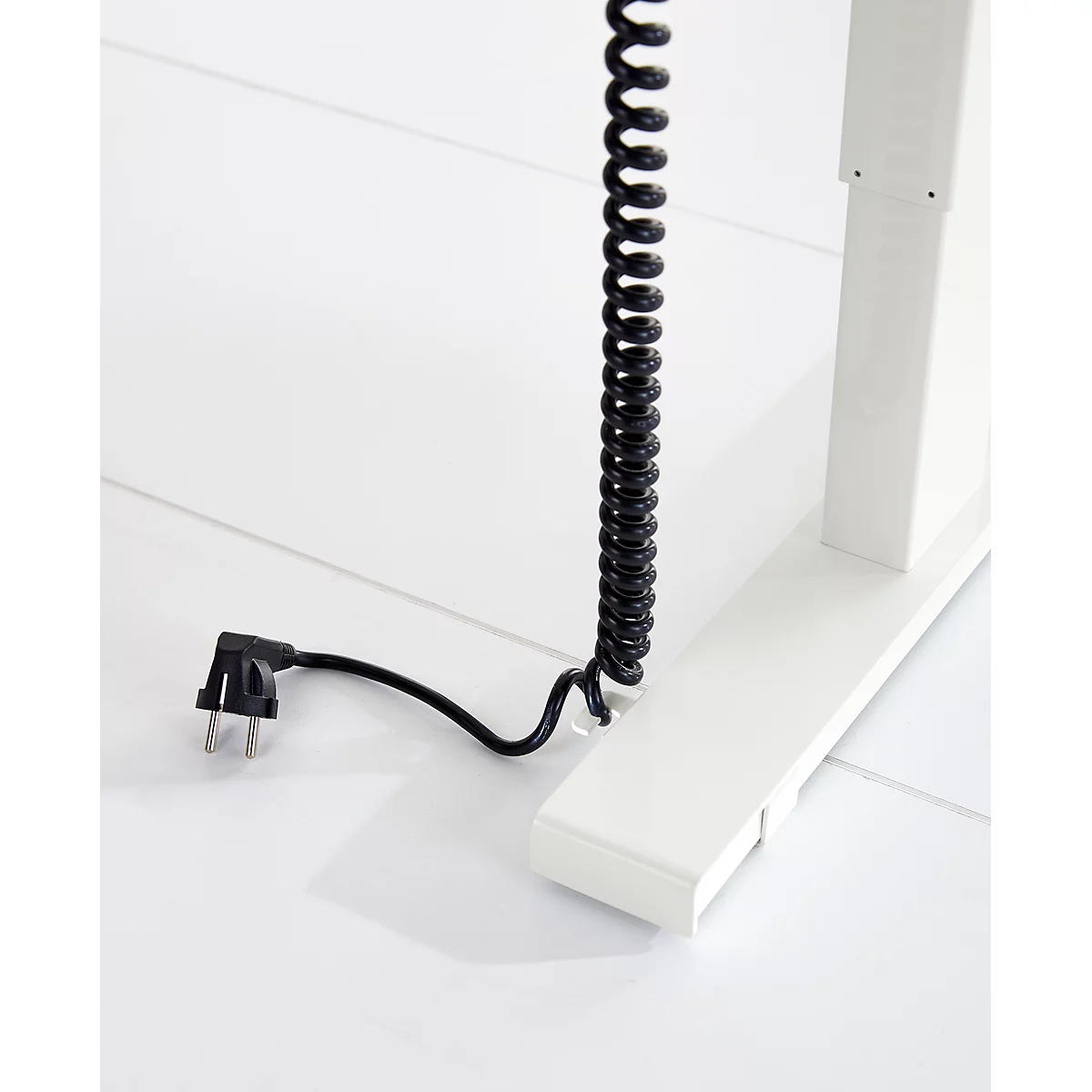 Schäfer Shop Bureau Genius Elements, réglage électrique de la hauteur, rectangle, pied en C, L 1600 x P 800 x H 645-1300 mm, blanc + encastrement technique
