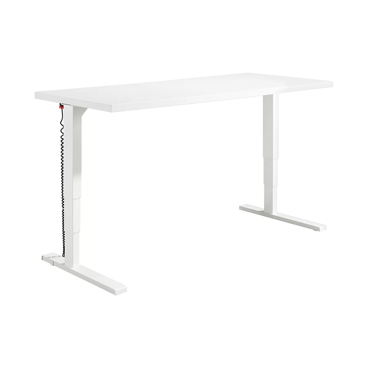 Schäfer Shop Bureau Genius Elements, réglage électrique de la hauteur, rectangle, pied en C, L 1800 x P 800 x H 645-1300 mm, blanc + encastrement technique