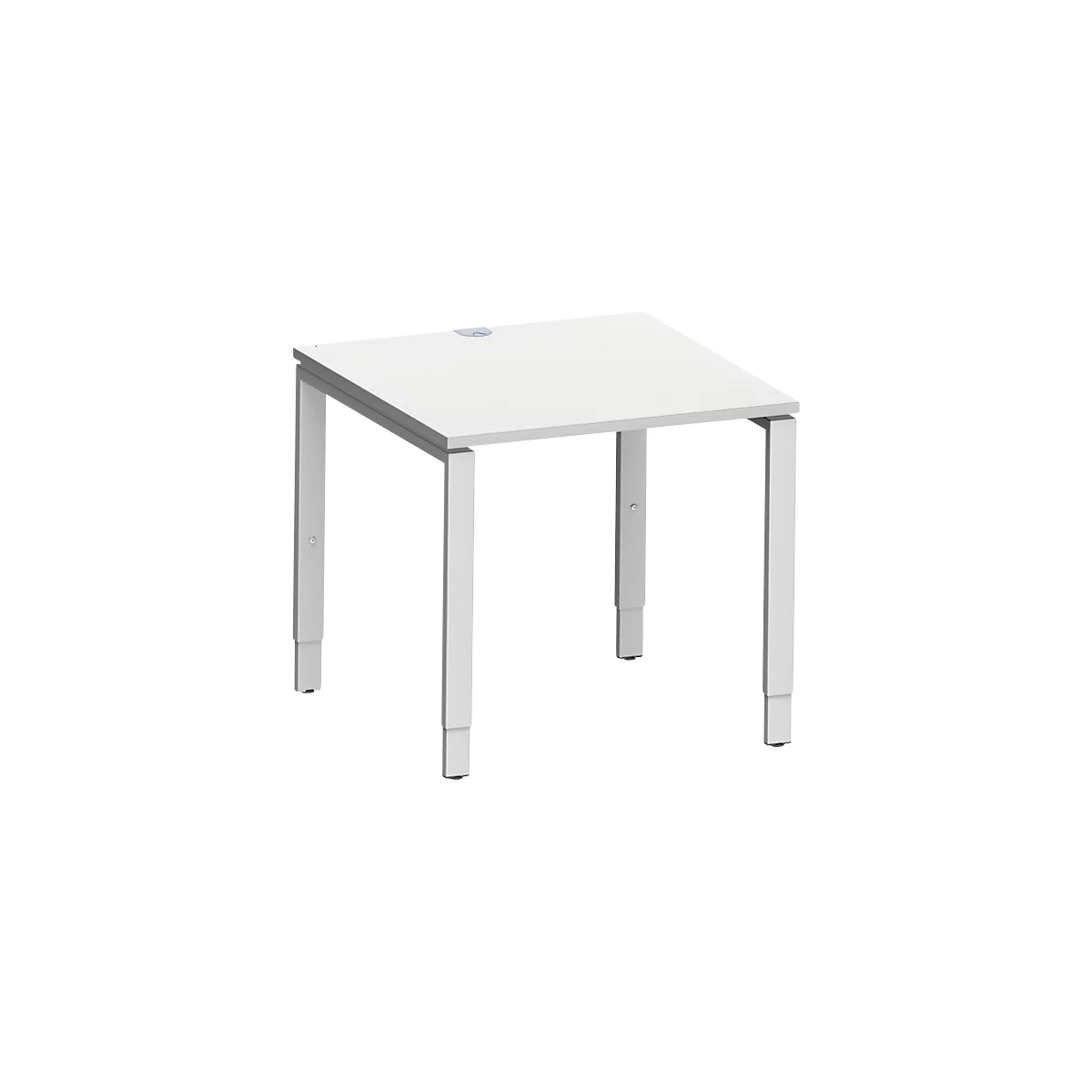 Schäfer Shop Bureau Genius Modena Flex, carré, 4 pieds en tube rectangulaire, L 800 x P 800 x H 650-850 mm, gris clair/aluminium blanc