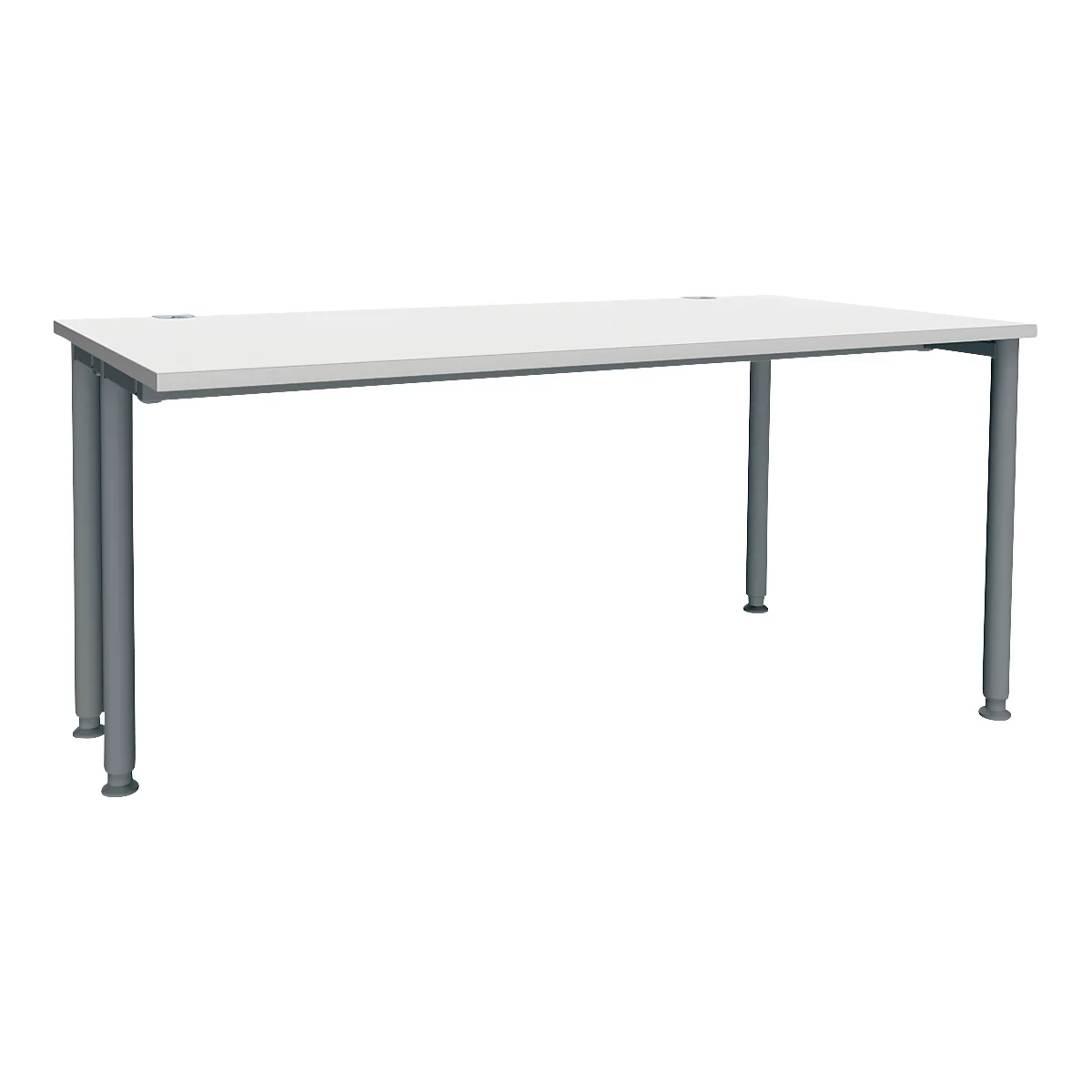 Bureau blanc avec pieds gris, isolé.