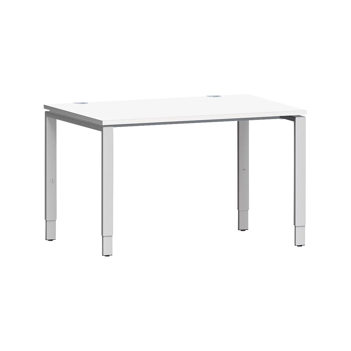 Schäfer Shop Bureau Genius Modena Flex, rectangulaire, 4 pieds en tube rectangulaire, L 1200 x P 800 x H 650-850 mm, blanc/aluminium blanc