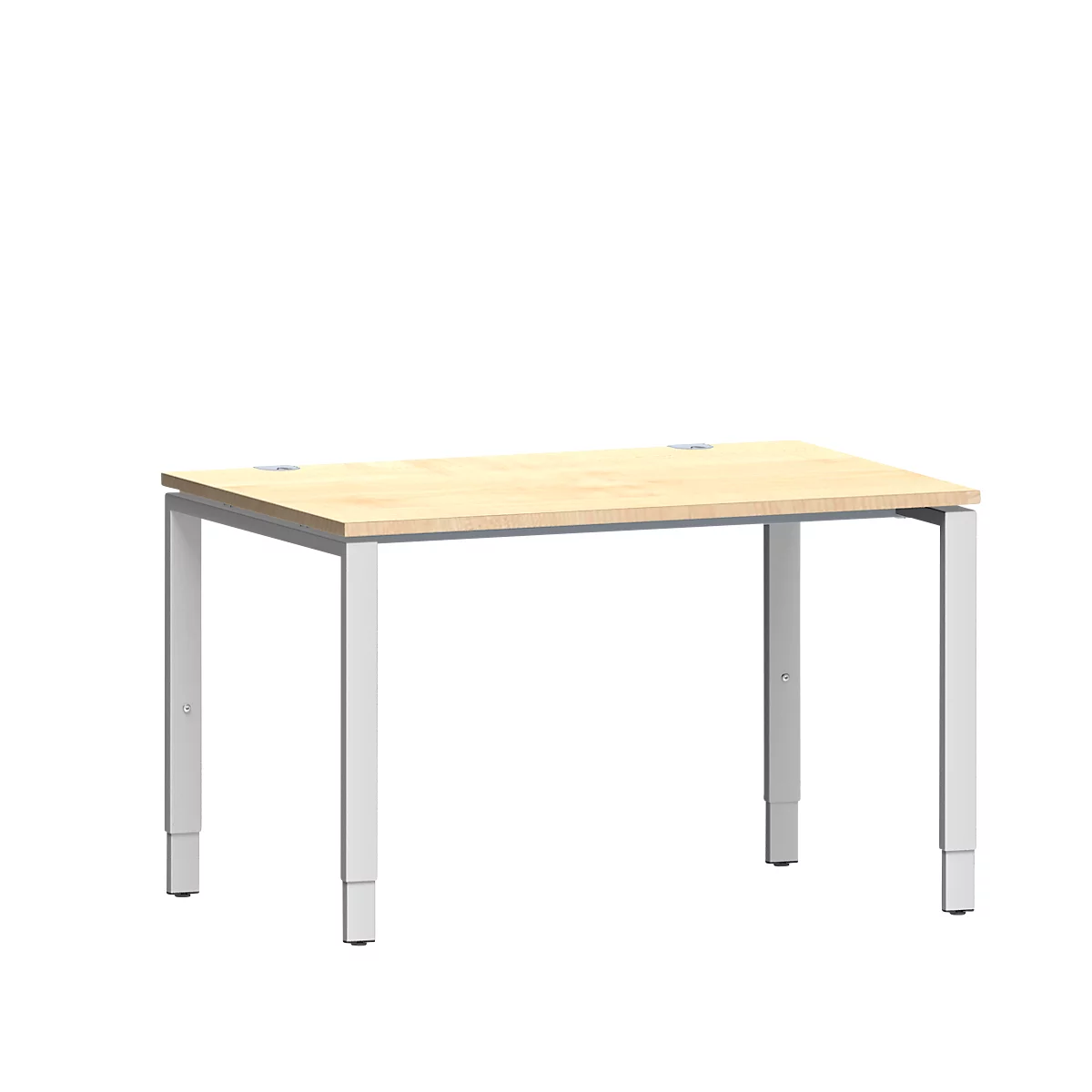 Schäfer Shop Bureau Genius Modena Flex, rectangulaire, 4 pieds en tube rectangulaire, L 1200 x P 800 x H 650-850 mm, érable/aluminium blanc