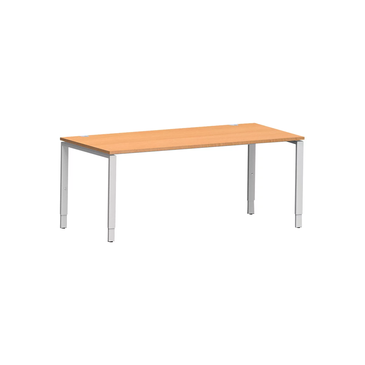 Schäfer Shop Bureau Genius Modena Flex, rectangulaire, 4 pieds en tube rectangulaire, L 1800 x P 800 x H 650-850 mm, hêtre/aluminium blanc
