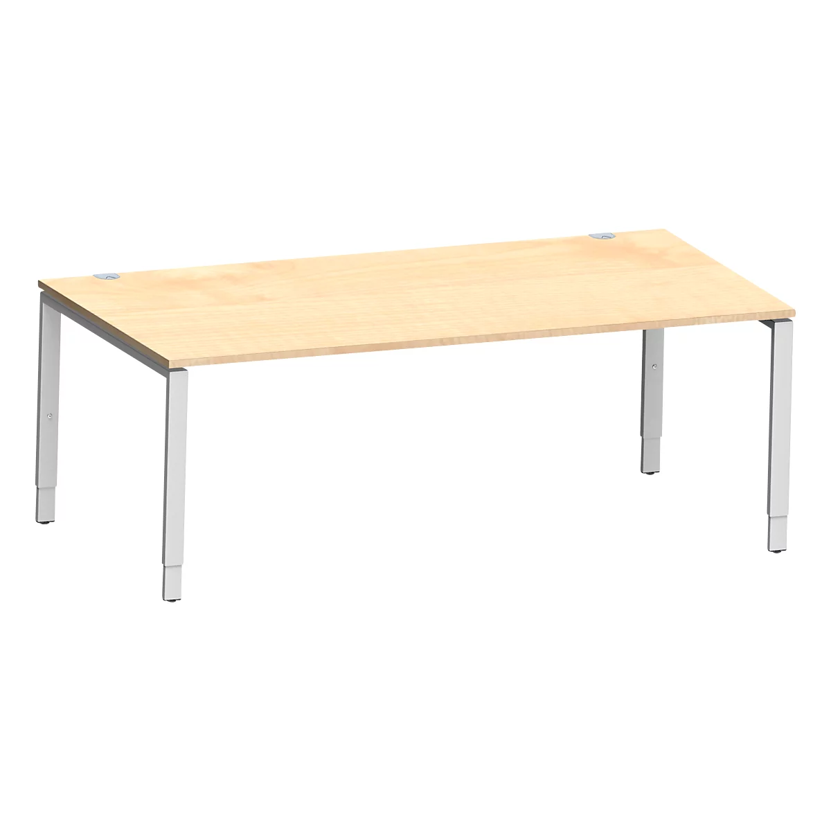 Schäfer Shop Bureau Genius Modena Flex, rectangulaire, 4 pieds en tube rectangulaire, L 2000 x P 1000 x H 650-850 mm, érable/aluminium blanc