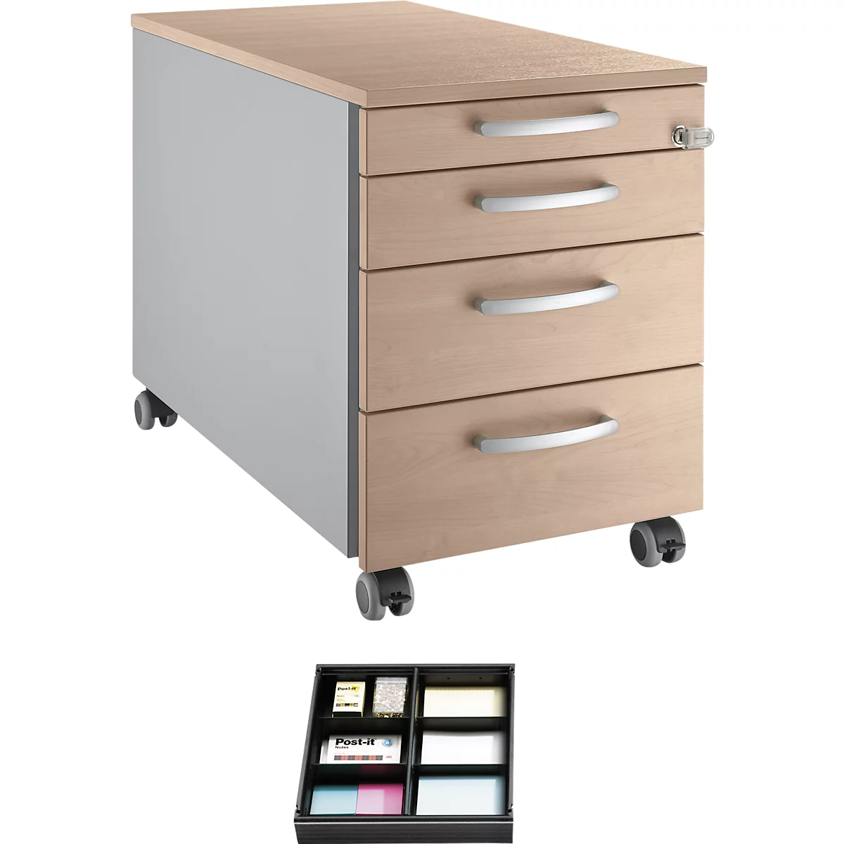 Schäfer Shop Caisson à roulettes Select 1233, chêne/blanc alu, séparateurs pour tiroirs inclus