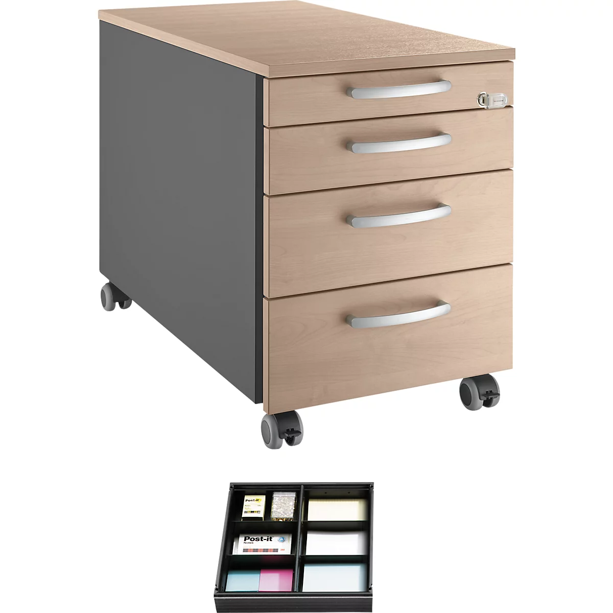 Schäfer Shop Caisson à roulettes Select 1233, gris clair/blanc alu, séparateurs pour tiroirs inclus