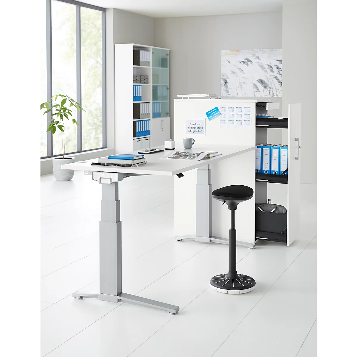 Schäfer Shop Caisson haut Genius TETRIS WOOD, 3 tiroirs + 1 tiroir à ustensiles, L 424 x P 803 x H 1296 mm, blanc